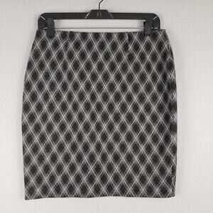 Express L/XL Argyle Bodycon Pencil Skirt Gray Black Dark Academia Office‎ Siren